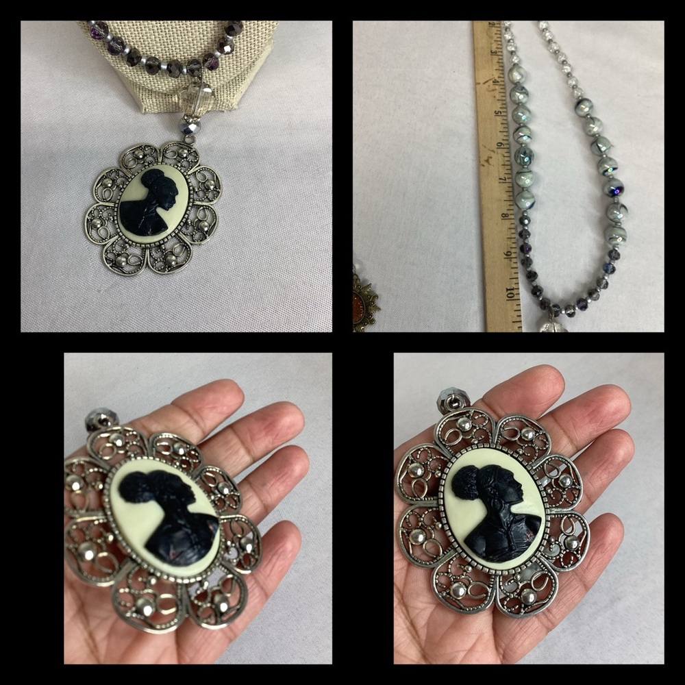 Black and Cream cameo necklace. - Picture 2 of 5